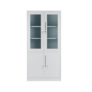 Gabinete combinado de puertas de puertas de metal con vidrio.